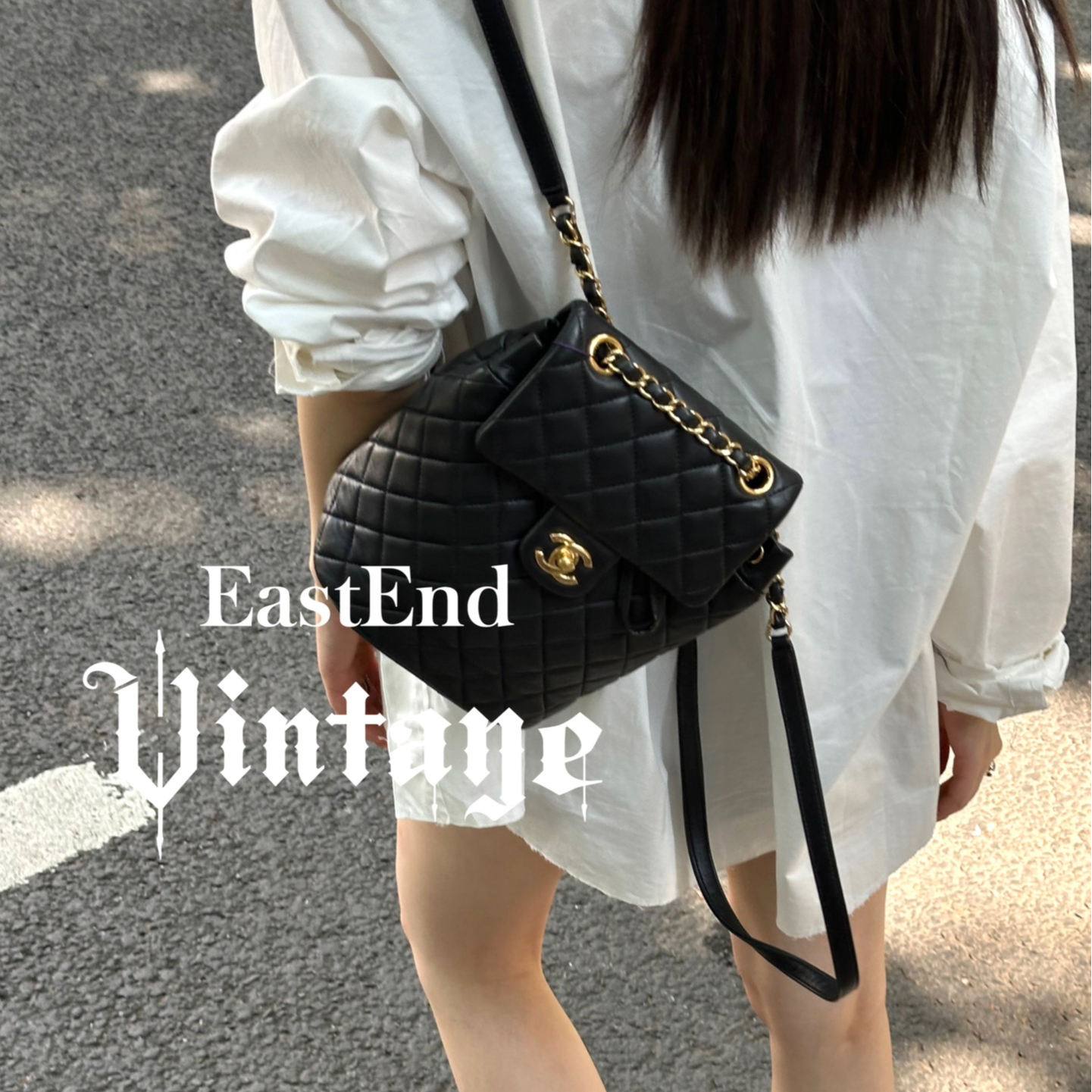 95新 Chanel/香奈儿 東区-黑金羊皮萨尔茨堡双肩包mini/32383