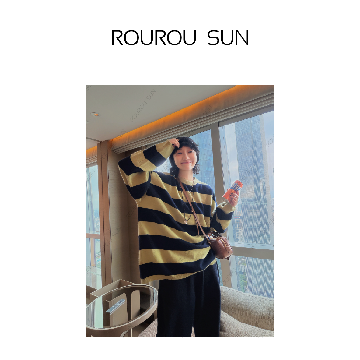 29628冬款女装日系复古长袖撞色条纹百搭宽松套头针织毛衣