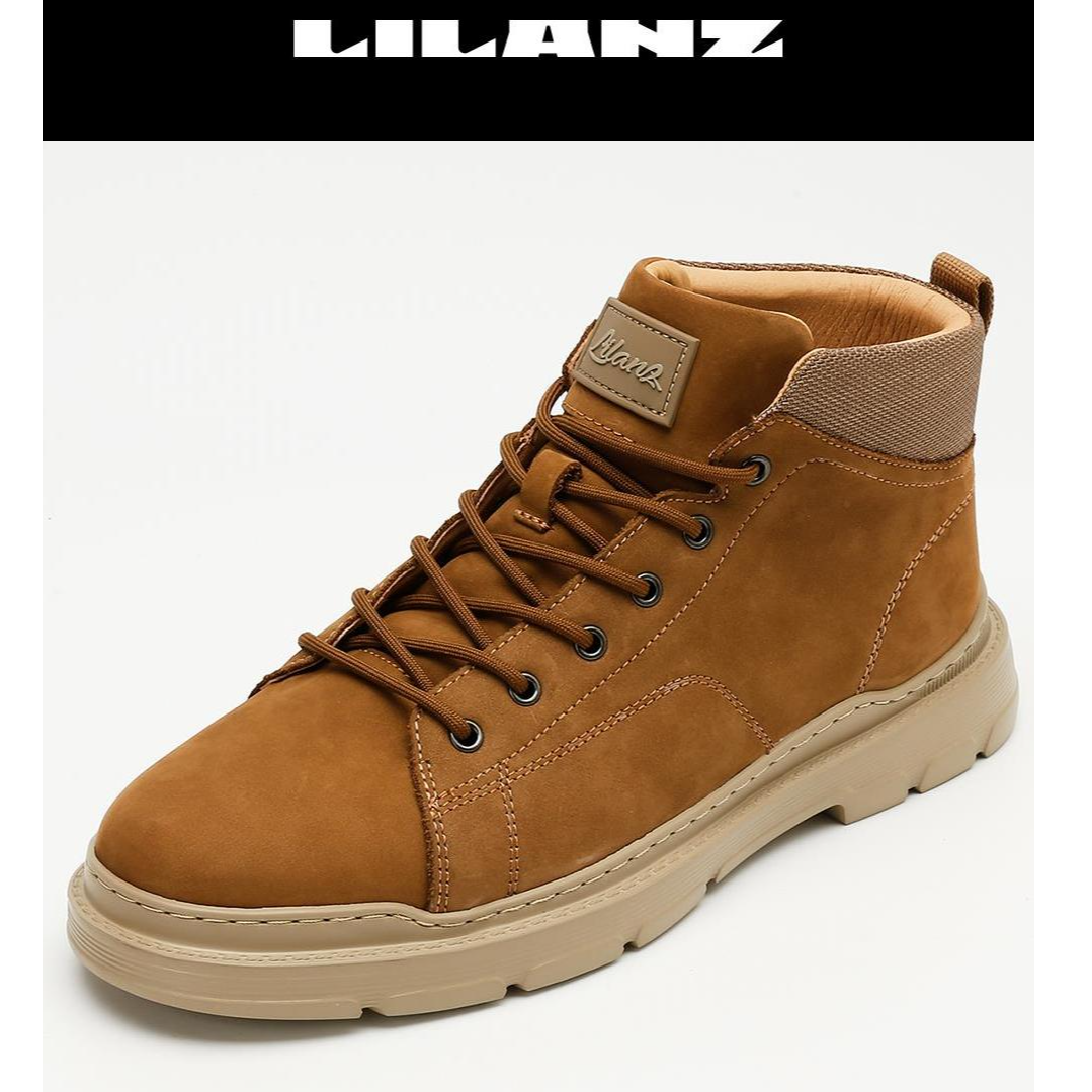 利郎男士真皮复古高帮秋冬大黄靴时尚户外休闲百搭24DXL306马丁靴