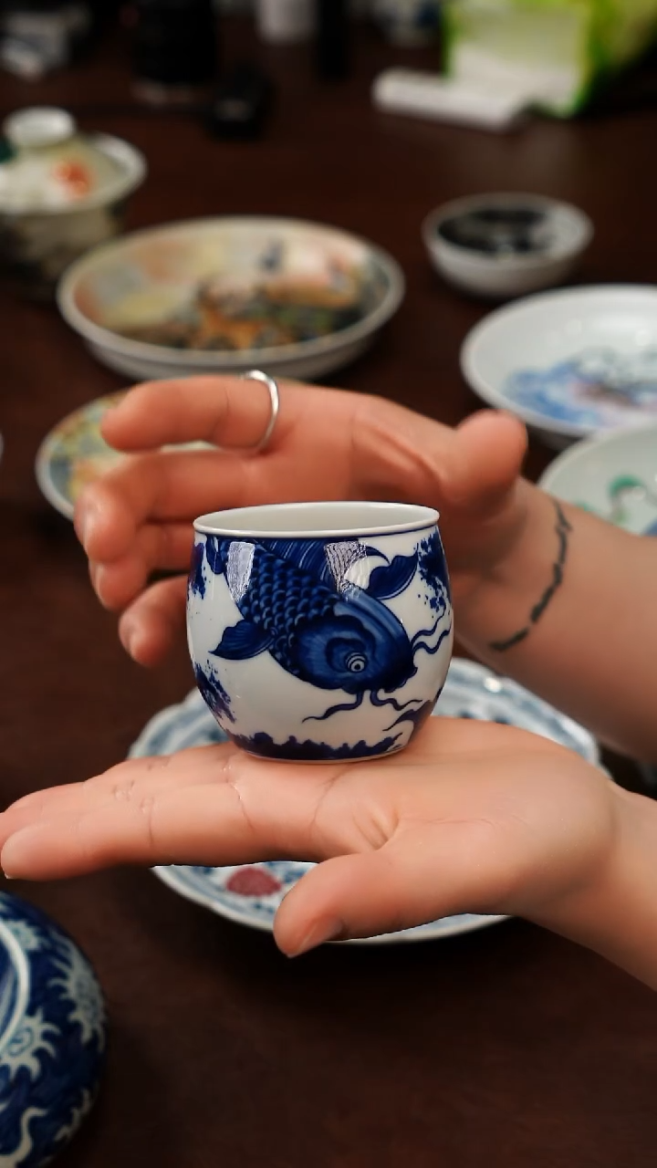 摆件陶景德镇瓷器，青花瓷手绘茶具~