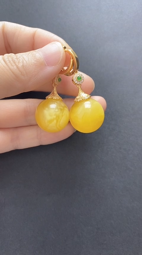 【闪购商品】琥珀裸石银S925镶嵌蜜蜡耳坠