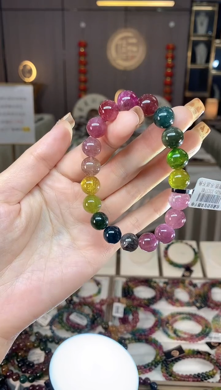 未镶嵌老矿碧玺色标彩虹单圈手串10mm+碧玺dan多样性发货一条