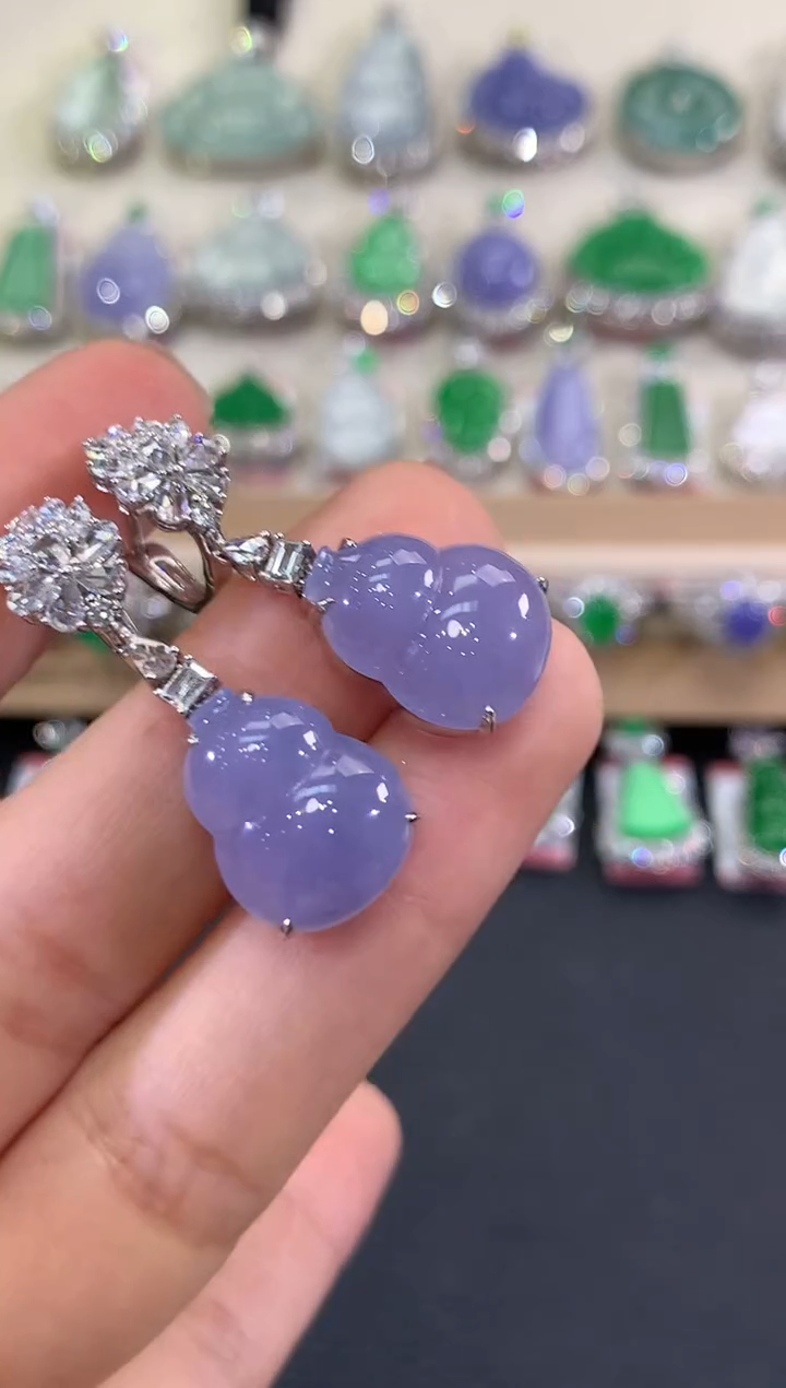 18K金镶嵌翡翠耳饰暖*夏日珠宝A666