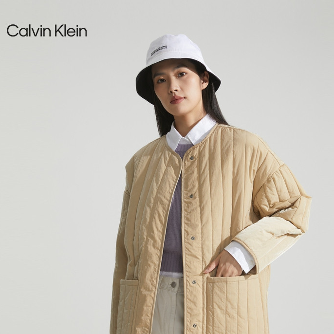 CK Jeans秋冬女士时尚休闲简约绗缝暗襟轻暖薄夹棉外套40WJ501