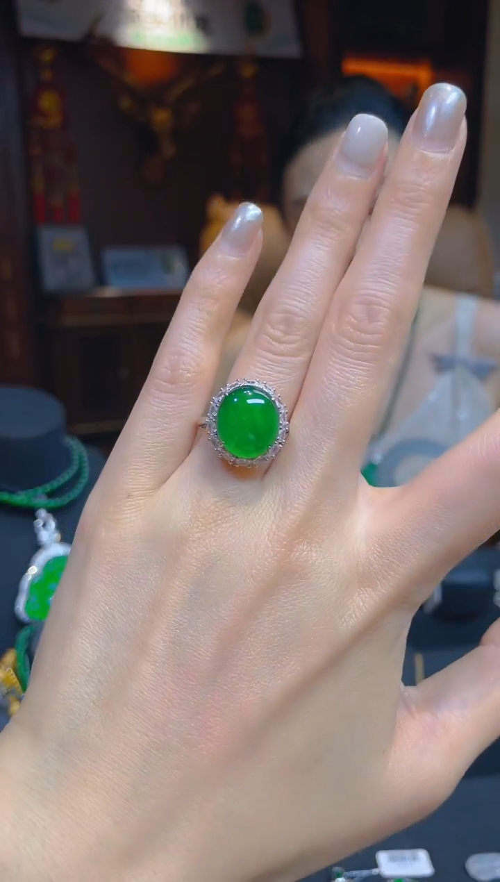 翡翠戒指银S925镶嵌/120846天然A货翡翠