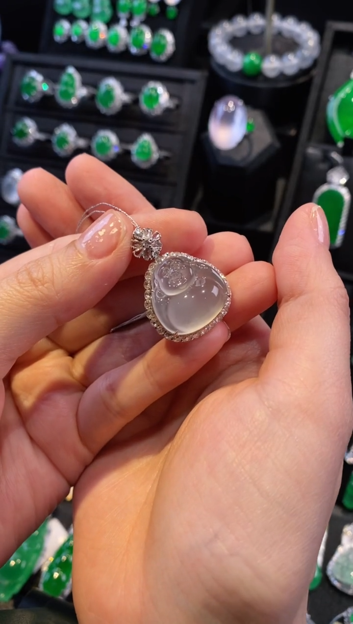 翡翠18K金镶嵌颈饰佛公吊坠5250603