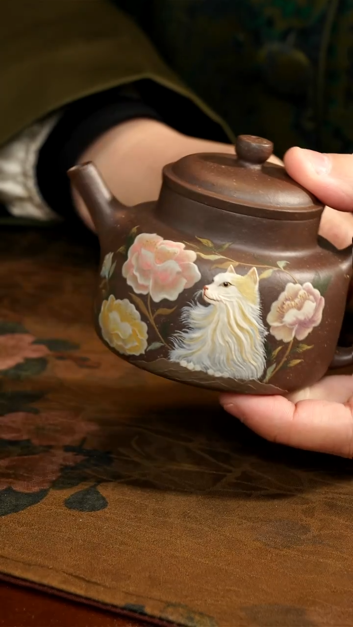 茶壶紫砂天青波斯猫壶（与链接发色不同）