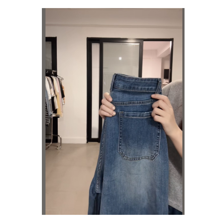 韩系拼接直筒阔腿牛仔裤N108