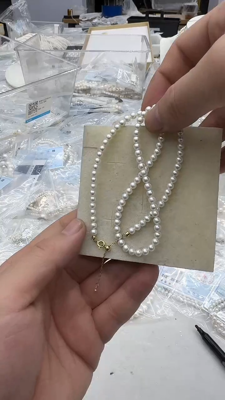 项链银S925镶嵌淡水珍珠4-5mm 吊链-孤品