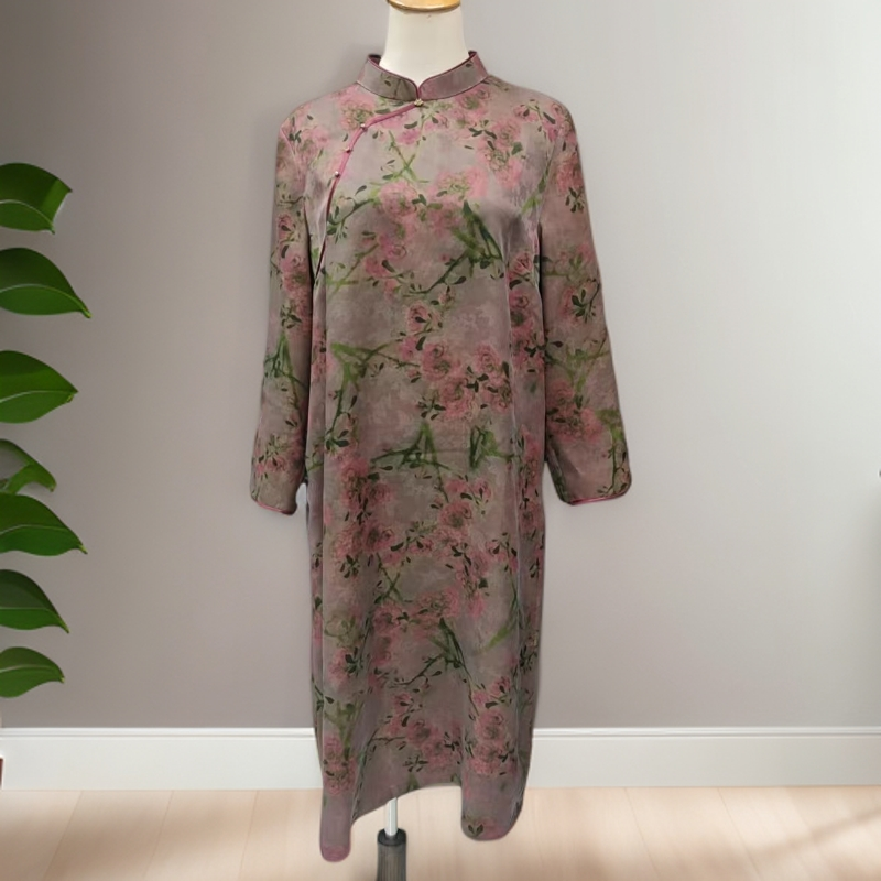 【裁缝方师傅家】新中式香云纱旗袍气质复古印花中长款单层时尚女