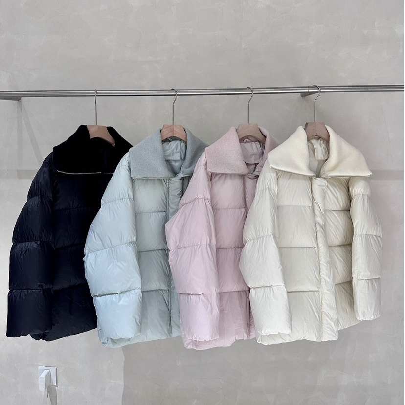 【针织领翻领】【中长款一手长】韩系白鸭绒羽绒服