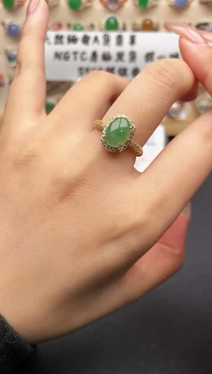 银S925镶嵌戒指翡翠一物一证一礼盒