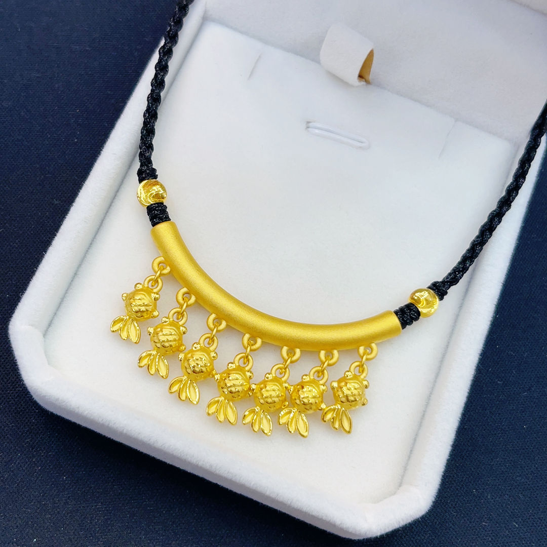 铜合金项链 黄金色金鱼弯管编绳轻奢中国风小众饰品毛衣链锁骨链 