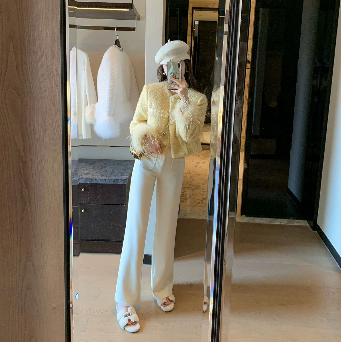 鱼兔子的兔子软糯加厚加绒裤子女秋冬新款高腰阔腿微喇叭休闲长裤