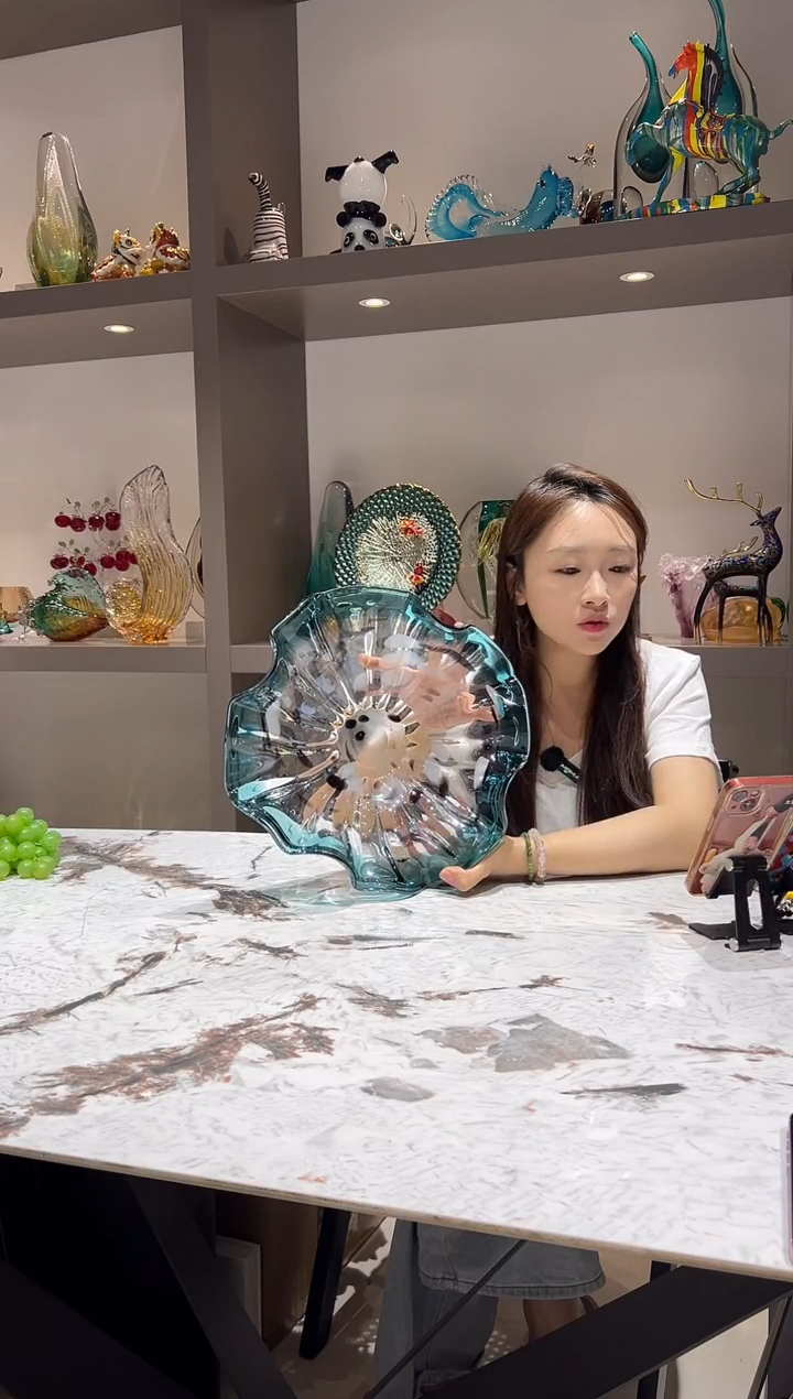 蓝色荷叶果盘 现货