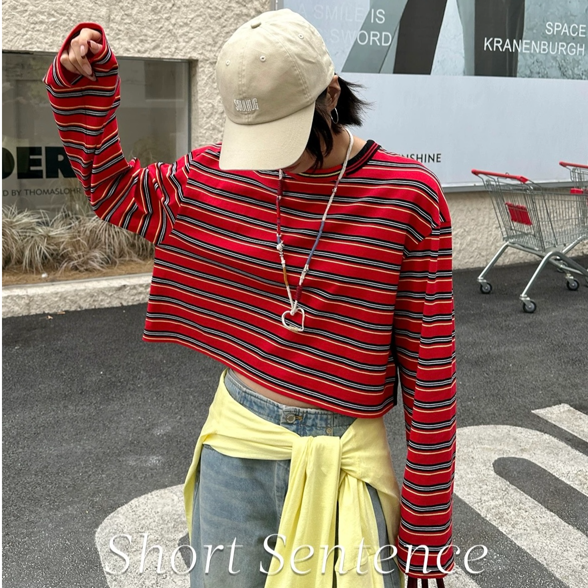 SHORT26新款条纹拼色条纹长袖T恤