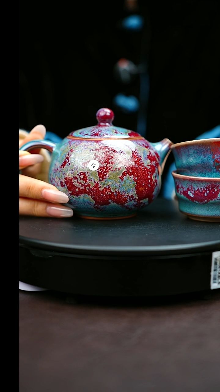 壶钧瓷?****?12#161#原矿钧瓷炉钧釉西施壶配两杯