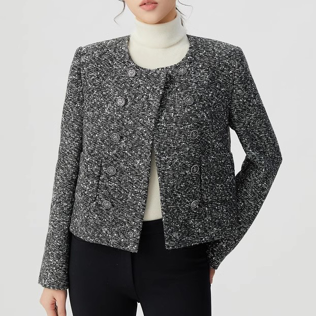 AMASS/阿玛施【新品】圆领双排扣经典气质小香风花呢外套女5400837