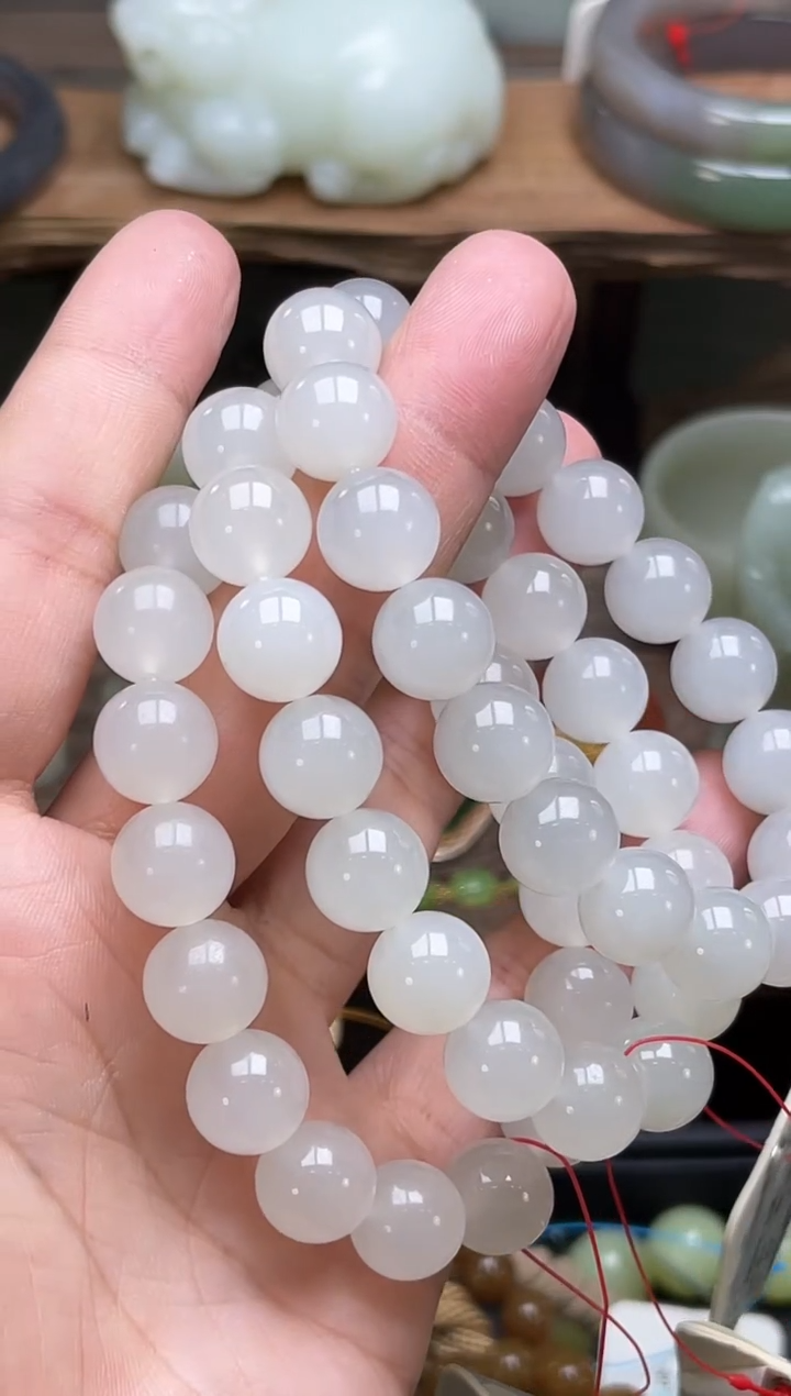 【闪购商品】和田玉未镶嵌手串卡12青海白玉 圆珠 多样性发一