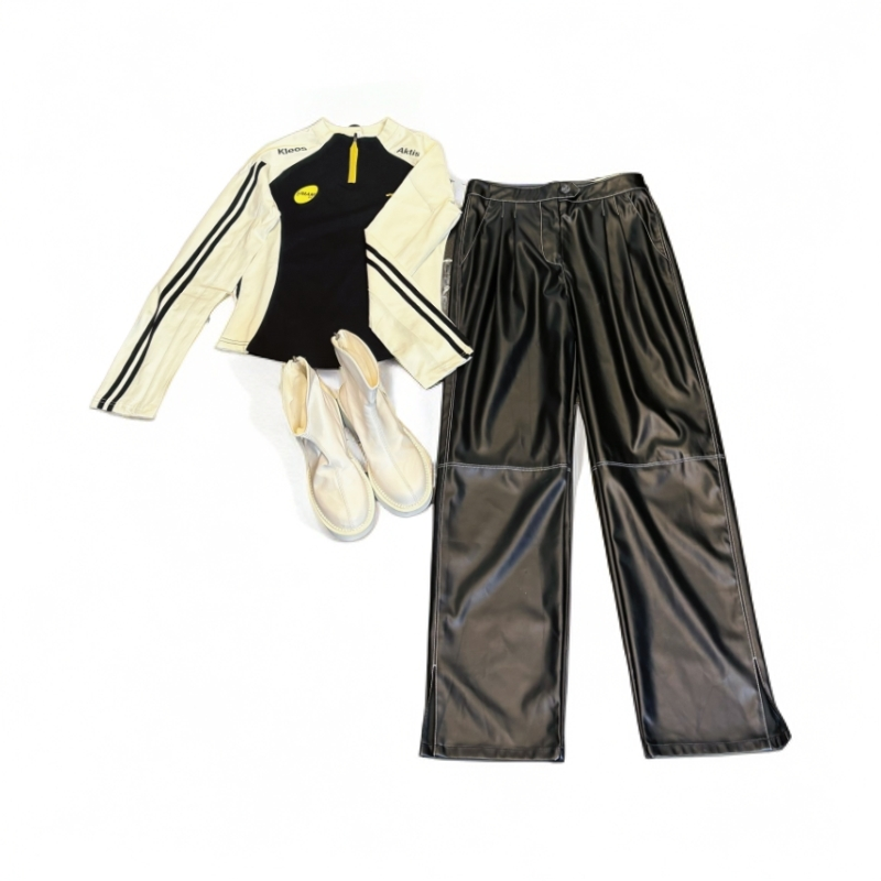 爆款欧美辣妹机车风百搭休闲窄版阔腿直筒皮裤阔腿裤D25 121002