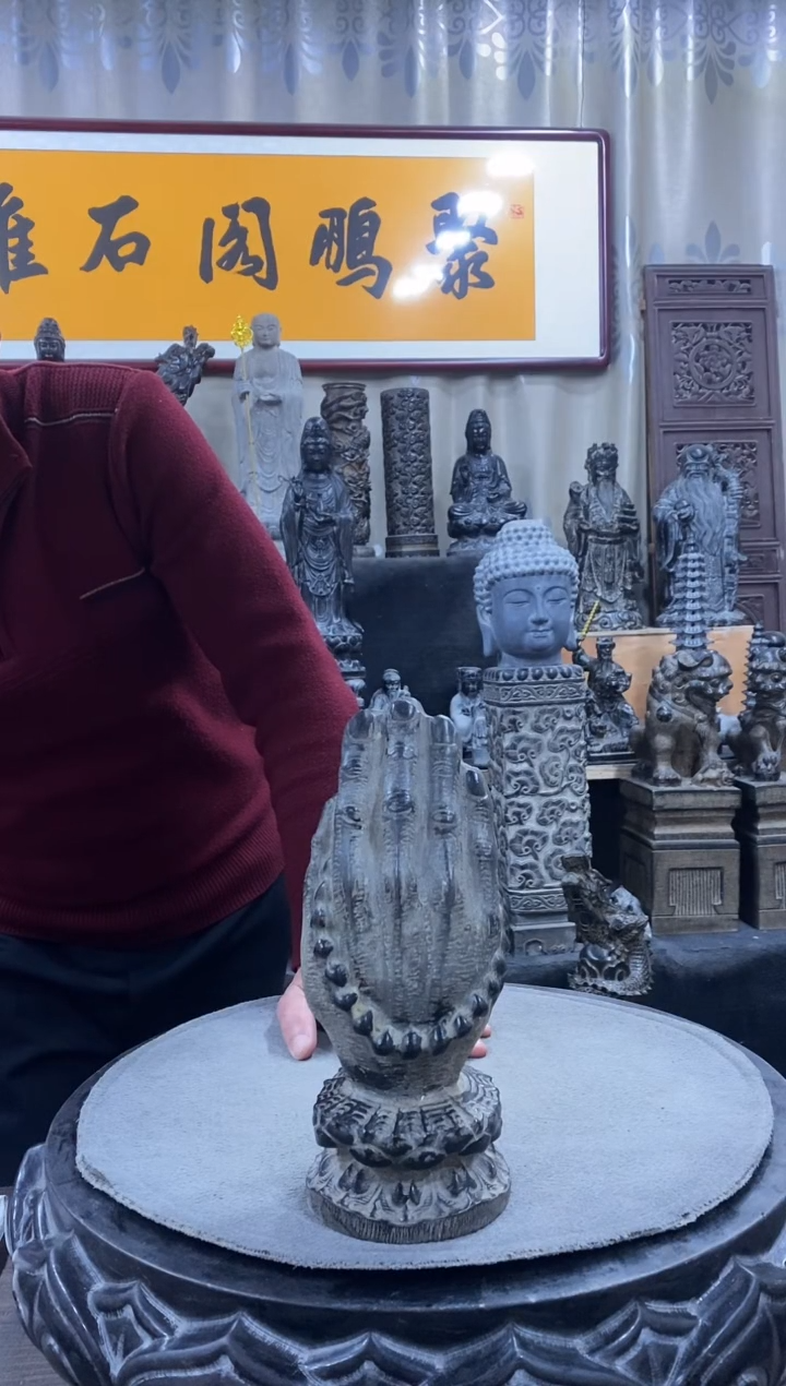 石材山西青石佛手二个