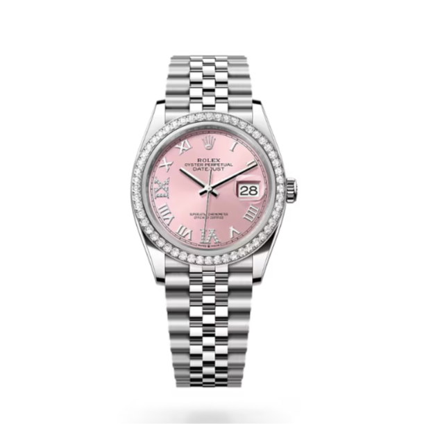 未使用 Rolex/劳力士 日志126284/25年全套/粉罗马69V钻/36表径