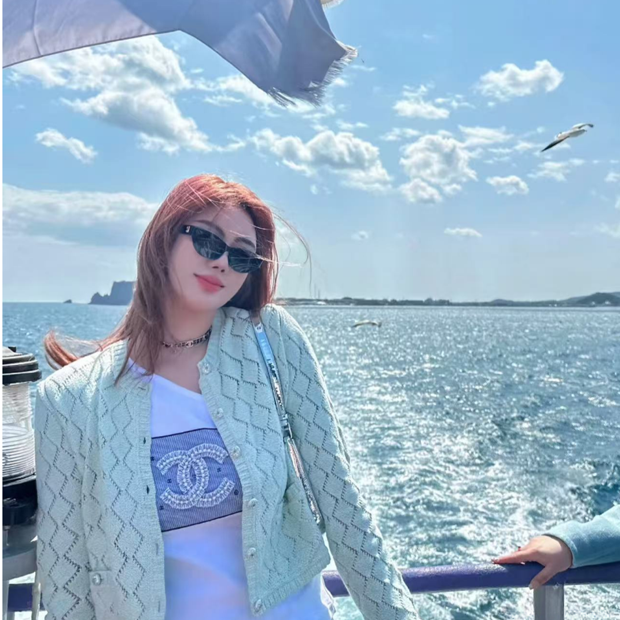 99新 Chanel/香奈儿 Chanel钻扣薄荷绿针织开衫外套34码