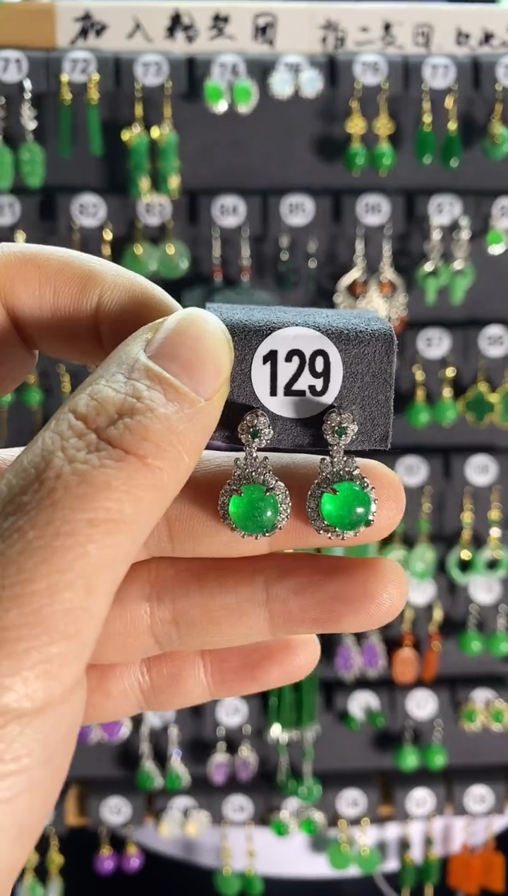 【闪购商品】翡翠耳饰银S925镶嵌129....