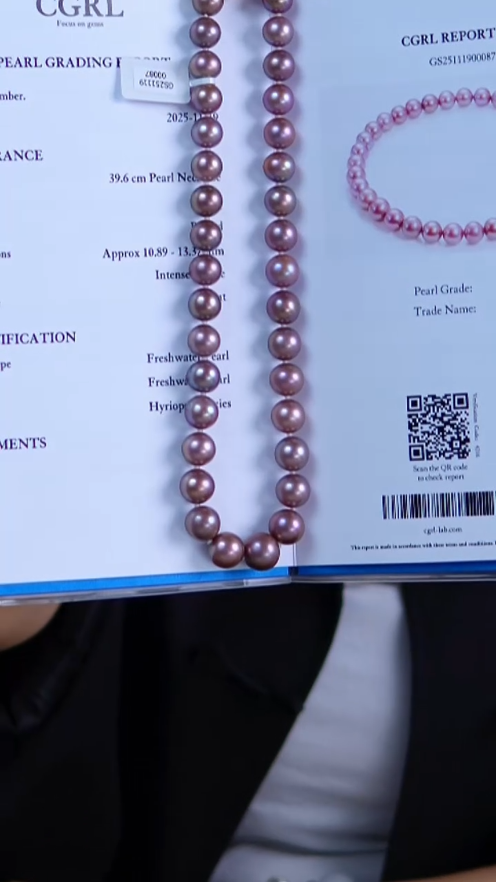 项链银S925镶嵌淡水珍珠11-13MM紫色藏品