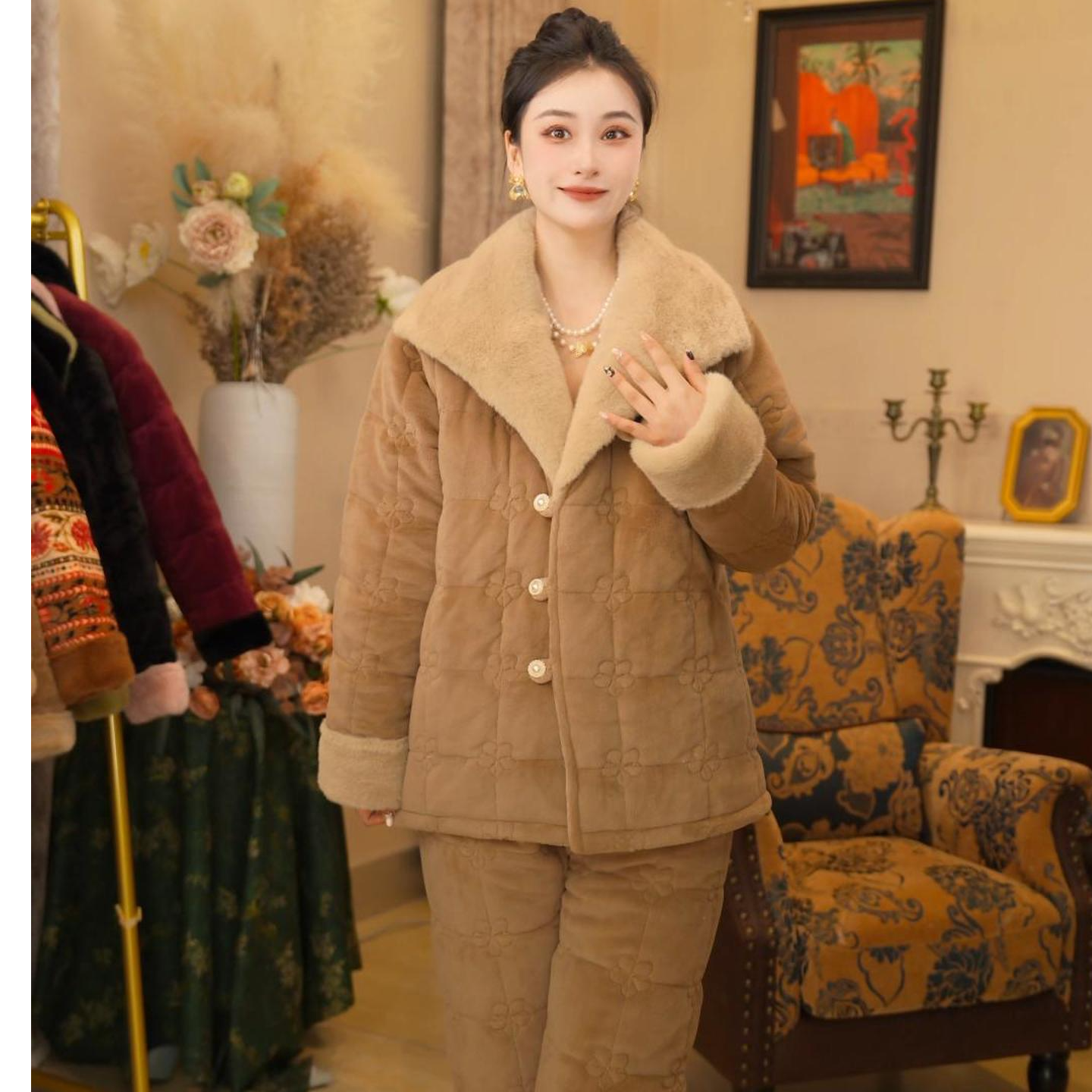 【贵妇棕●短款】2025款女士家居服长袖睡衣女秋冬女款套装加厚保暖