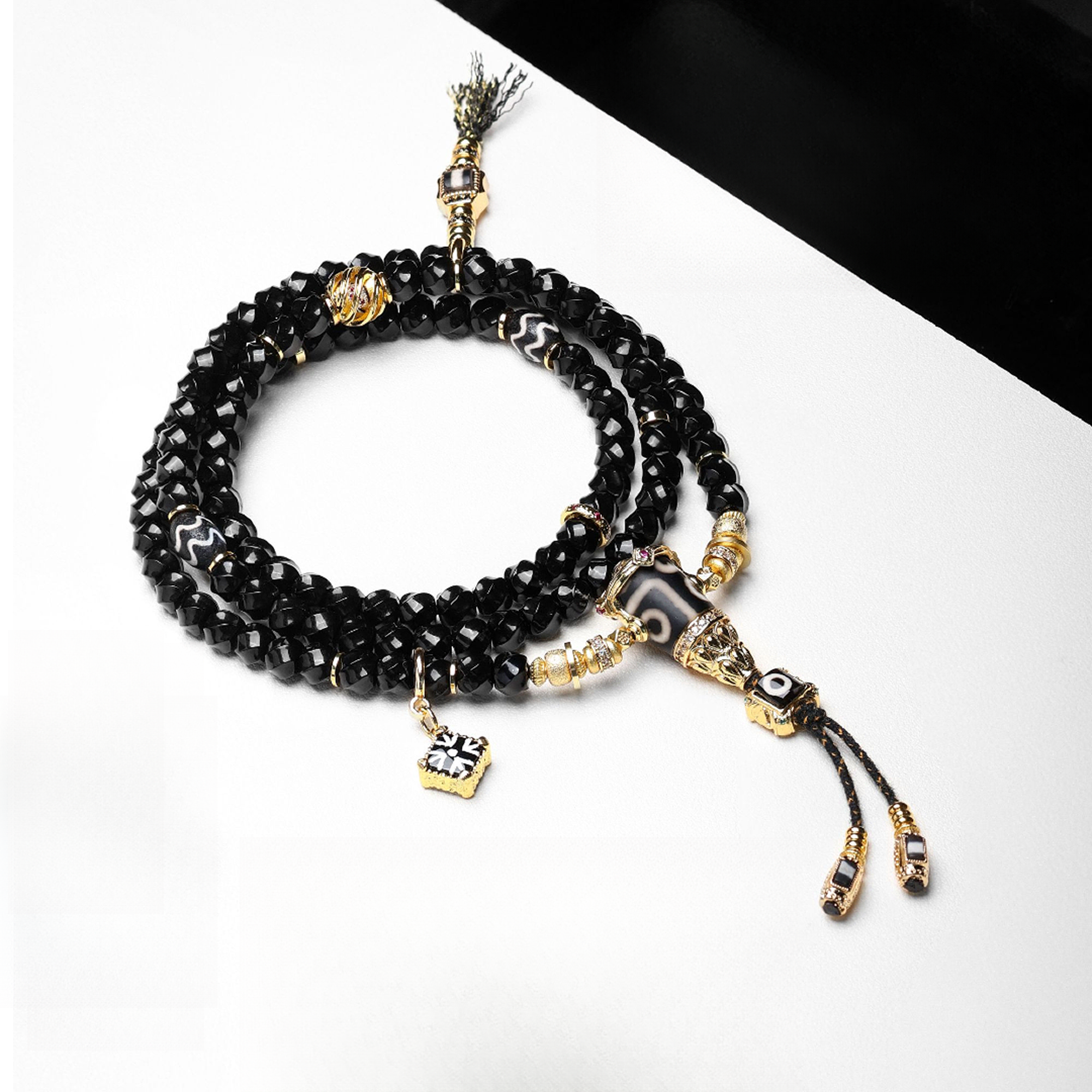 铜吊坠 【乾坤】7.5MM黑扭扭满配设计款108长串