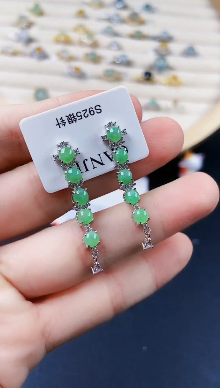 【闪购商品】翡翠耳饰银S925镶嵌456446