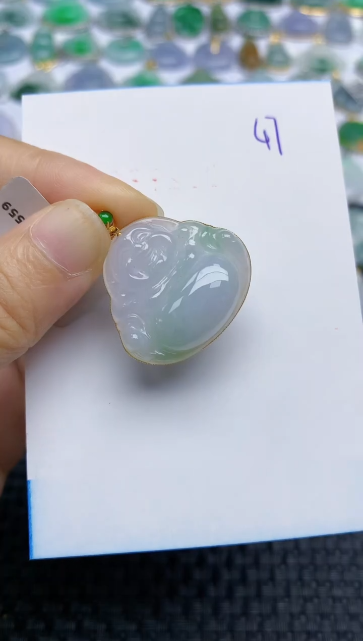 【闪购商品】翡翠挂件18K金镶嵌天然A货翡翠 47