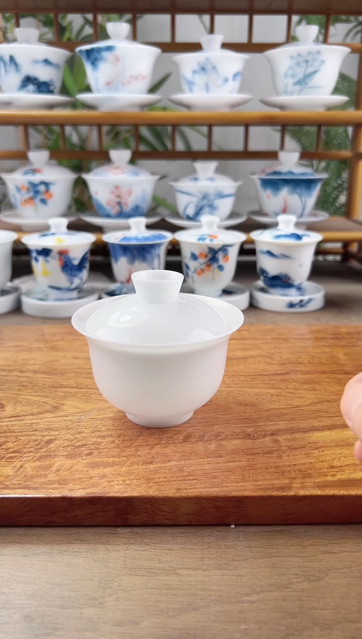 高冰纯白布袋二才盖碗