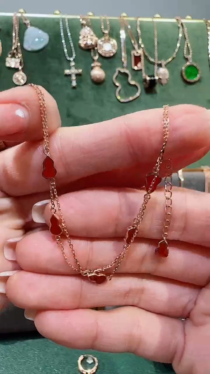 【闪购商品】玛瑙/玉髓手链18K金镶嵌18K金6福葫芦手链