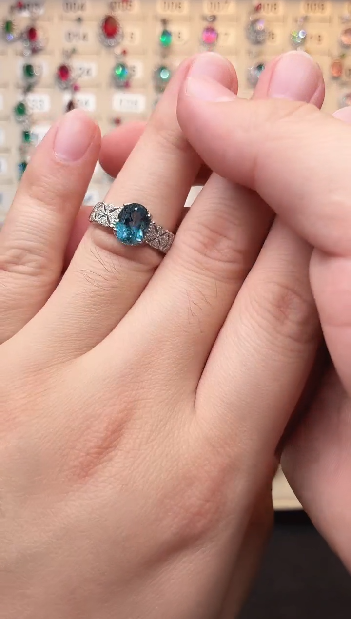 银S925镶嵌戒圈海蓝宝石00000