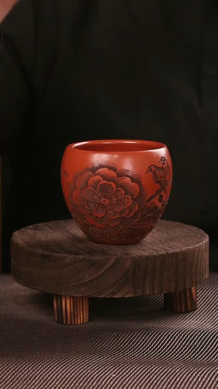 茶杯紫砂紫砂手工主人杯春意盎然