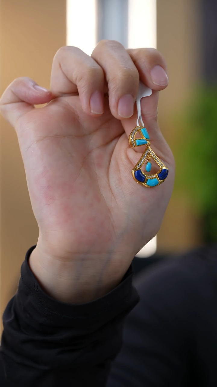 银S925镀金镶嵌绿松石吊坠秒拍号27