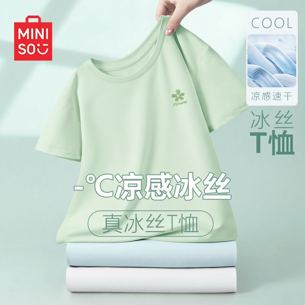 MINISO名创优品冰丝短袖t恤女夏2026新款轻薄透气凉感上衣女