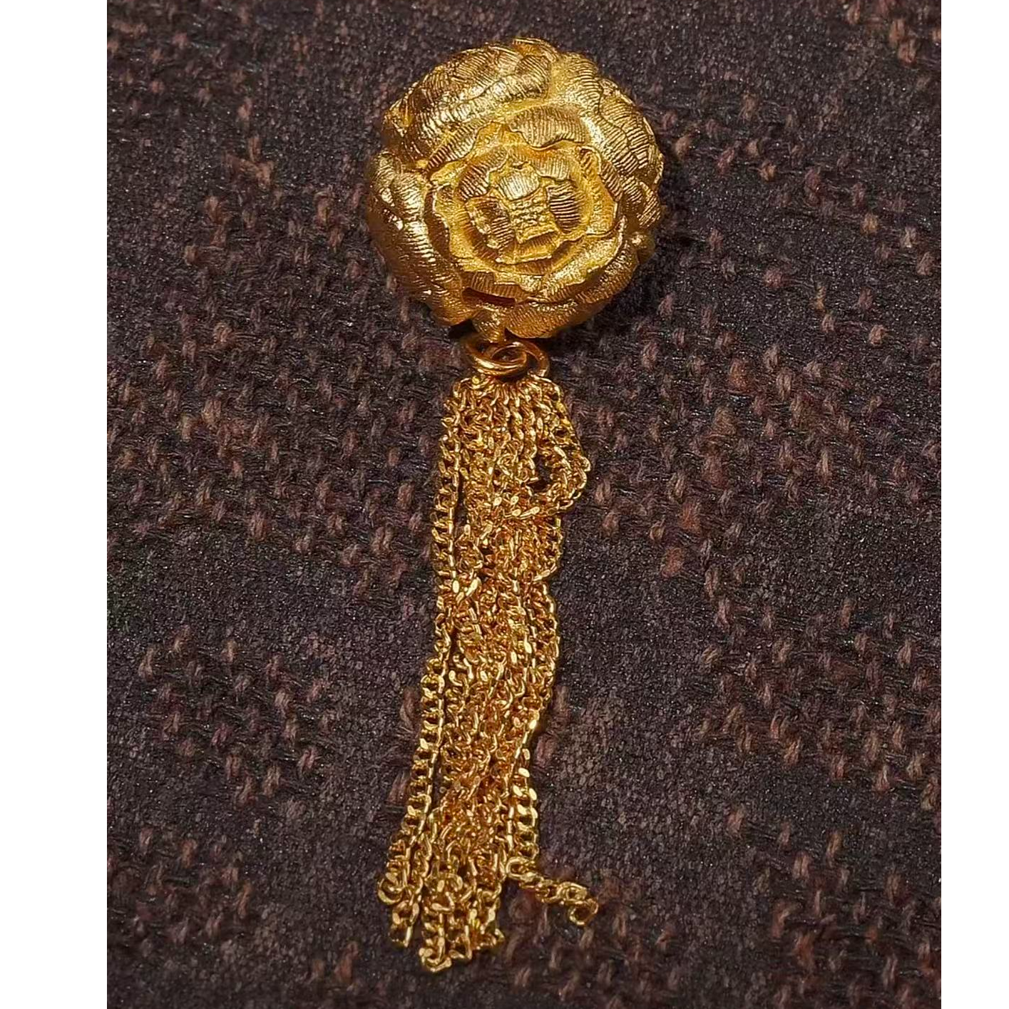 汕溏珠宝足金黄金牡丹珠+流苏组合