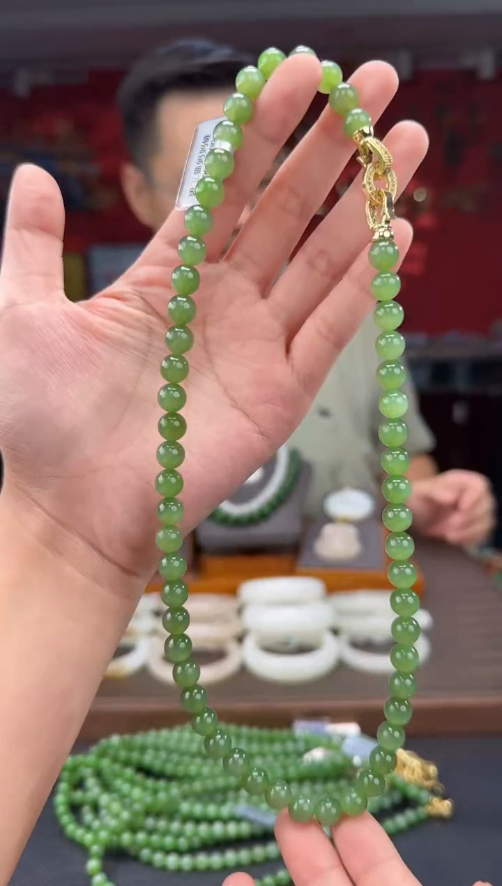 和田玉未镶嵌颈饰碧玉猫阳绿妈妈链卡8