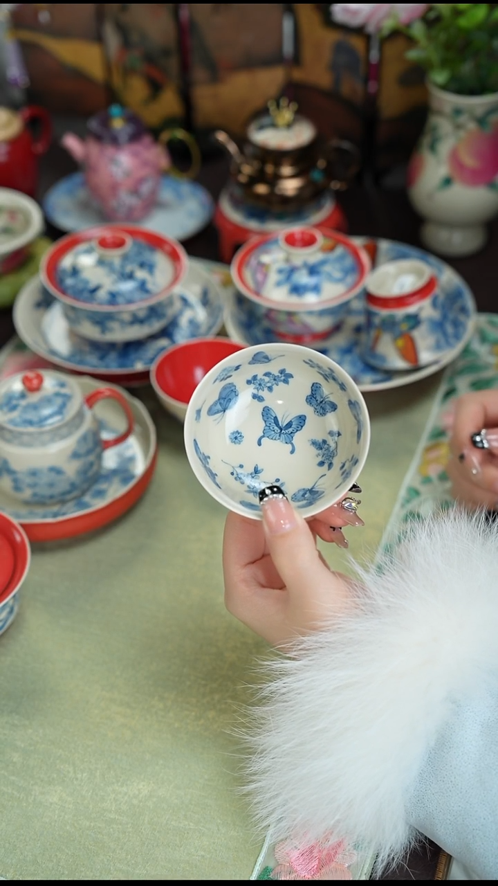 雨香斋景德镇手工手绘蝴蝶主人杯