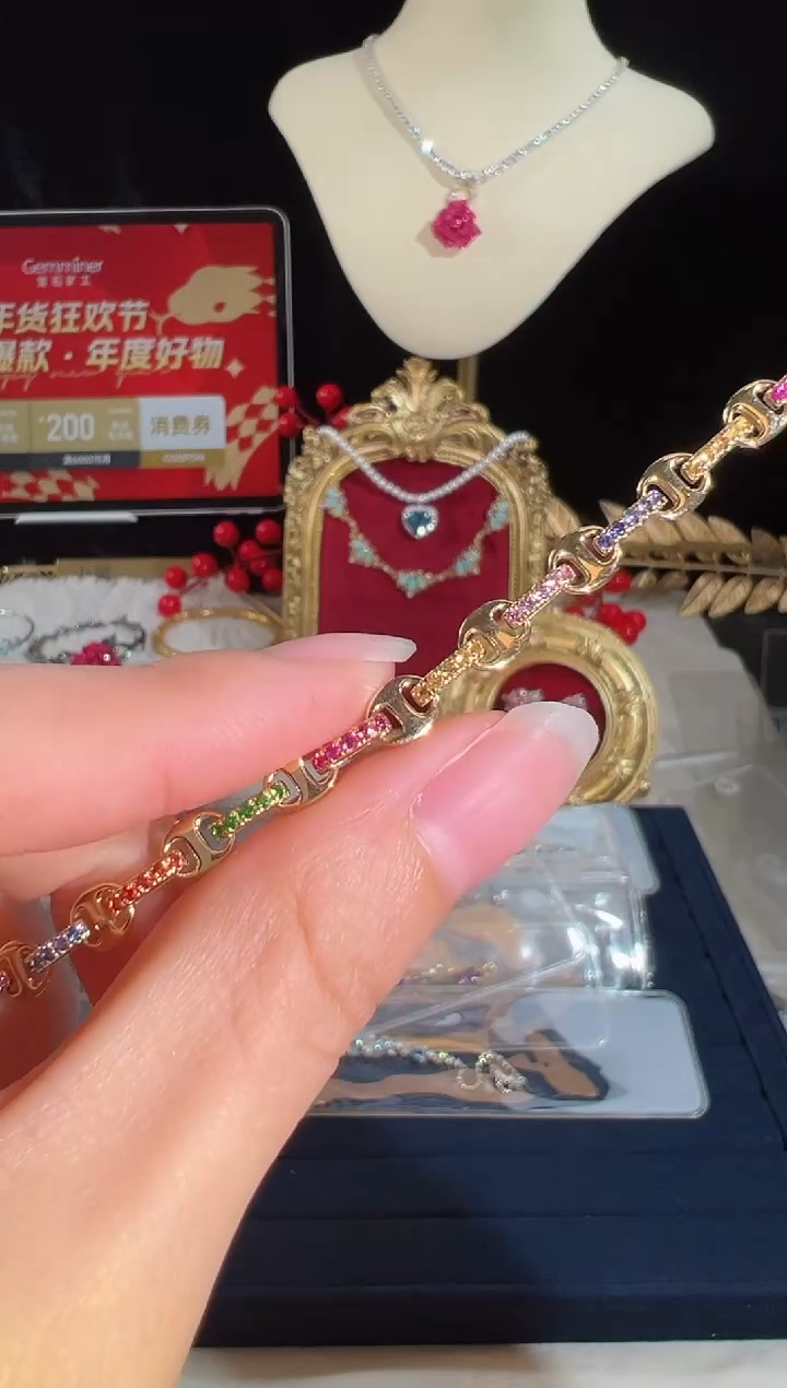 【闪购商品】彩色蓝宝石手链18K金镶嵌BB3096#-Y#58