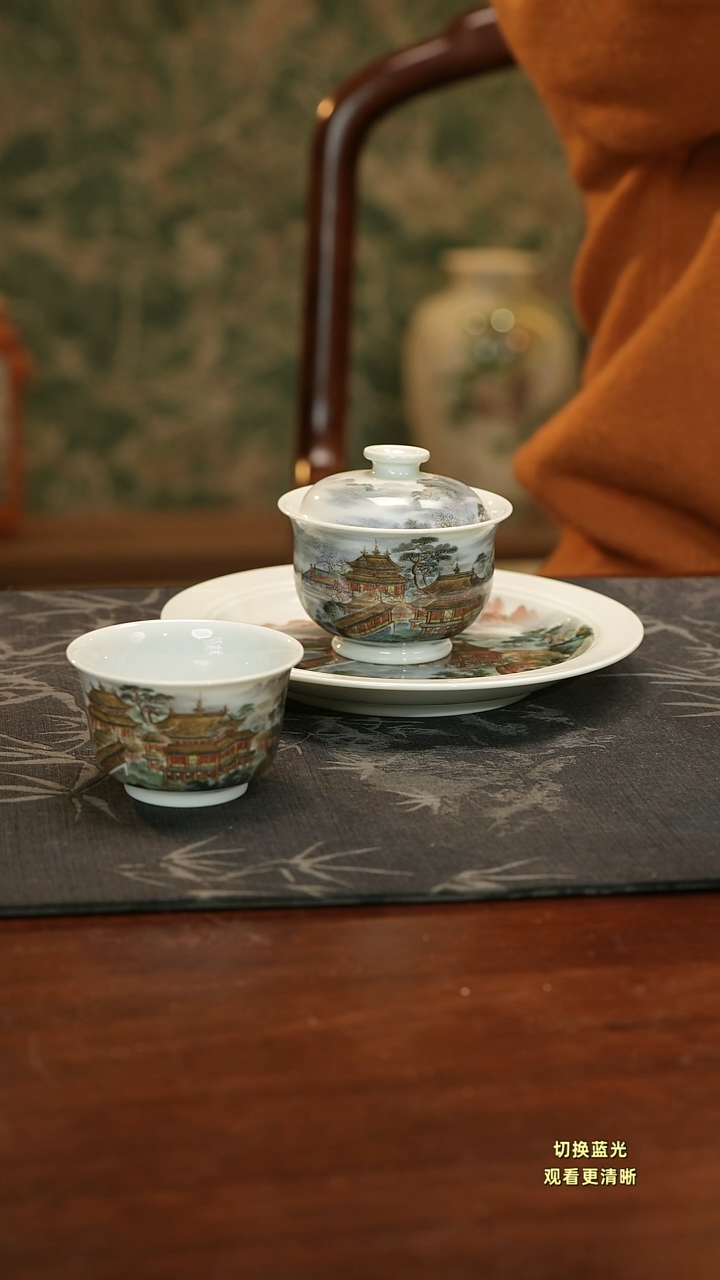 o*吧手绘新品粉彩梁园盛景三件套组