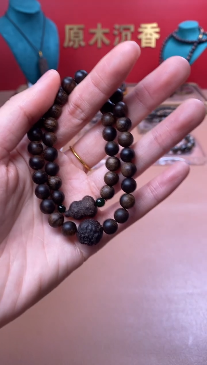 【闪购商品】沉香手串Y沉水富森瘤疤08+葫芦貔貅顶珠沉香木雕