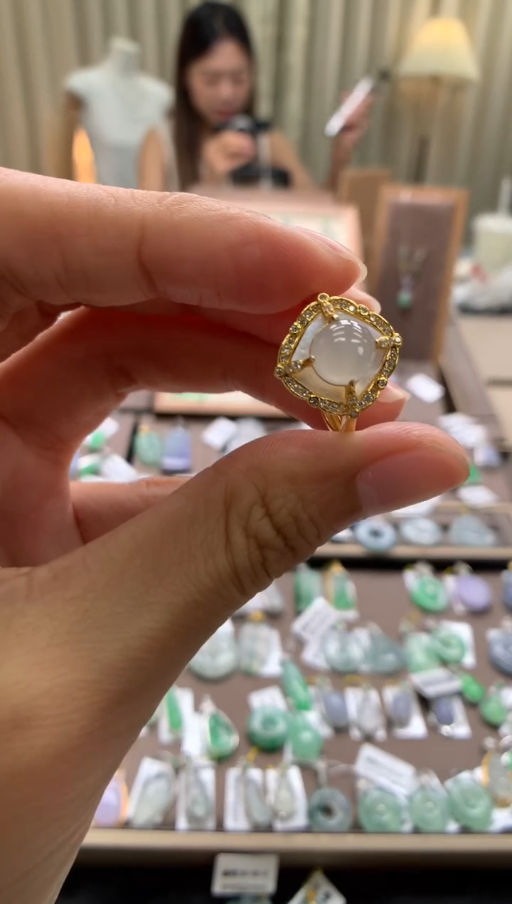 翡翠银S925镶嵌颈饰戒指
