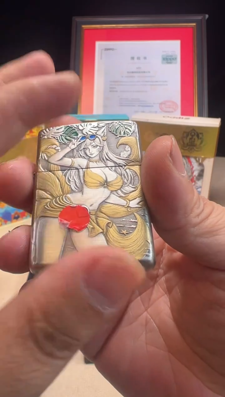 海边阿狸-3D盔甲熏银鎏金珐琅彩zippo