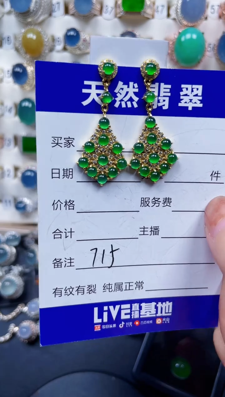 银S925镶嵌翡翠耳饰715