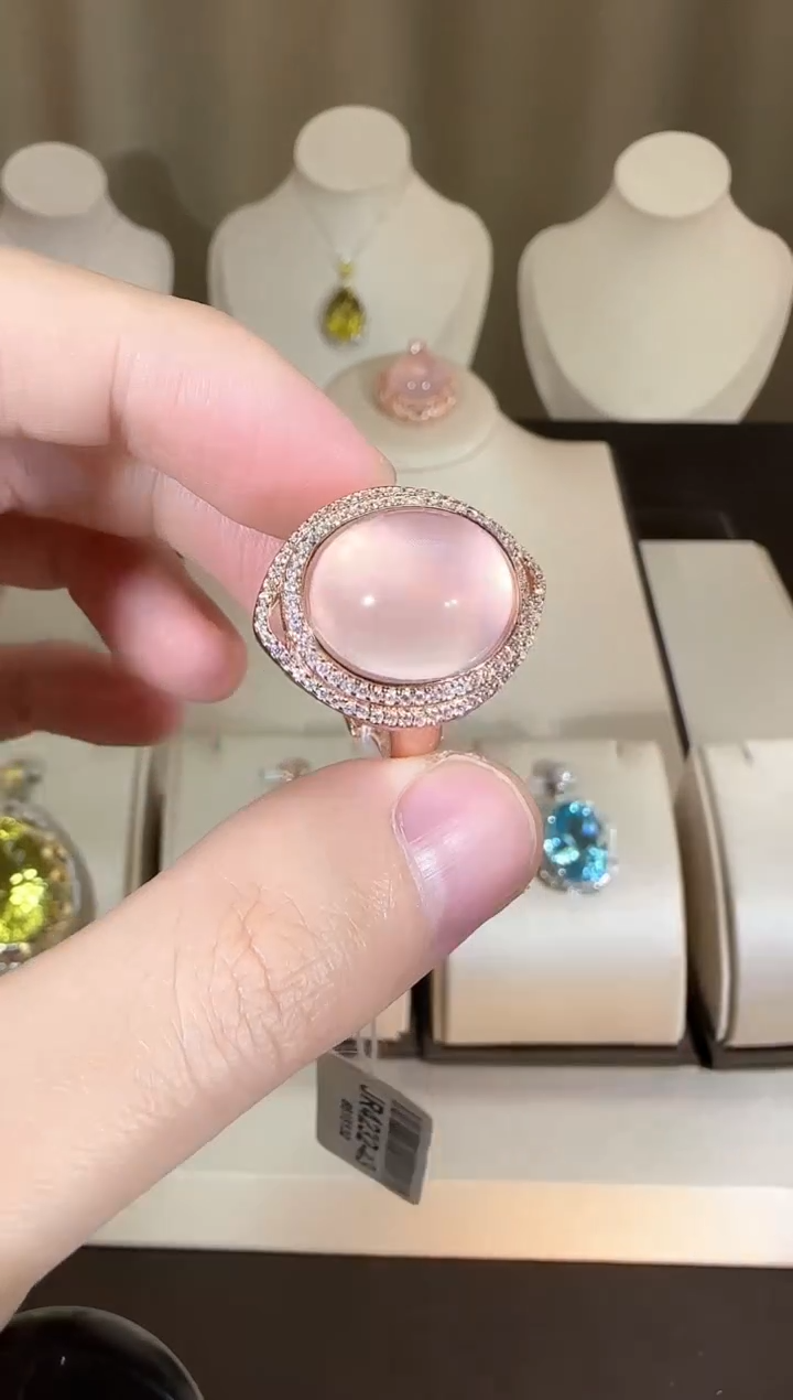 【闪购商品】芙蓉石戒指银S925镶嵌16*12mm粉水晶