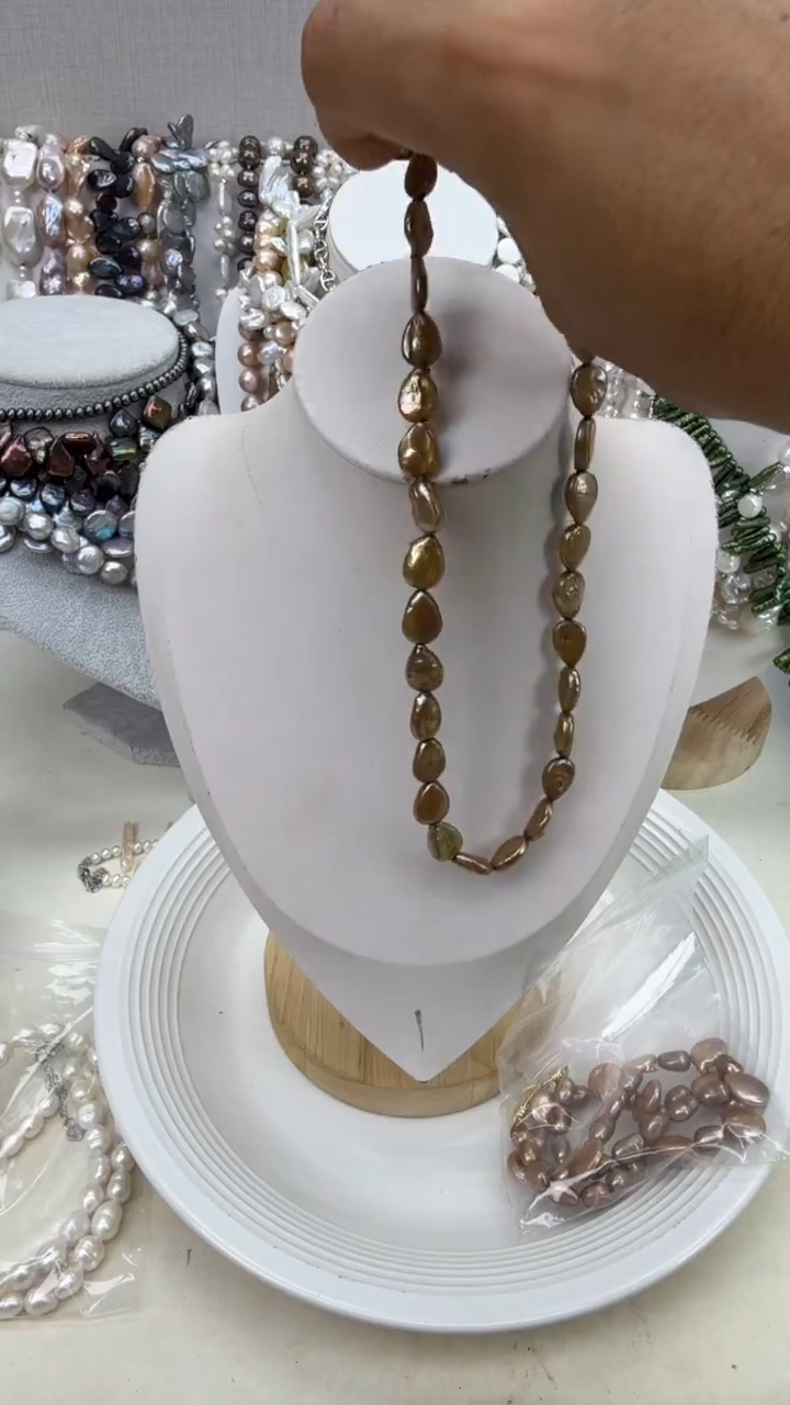 颈饰银S925镀金镶嵌淡水珍珠1